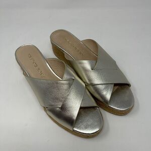 Jack Rogers Gold Silver Espadrille Slotted Sloane Slide Wedge Sandals Size 8.5